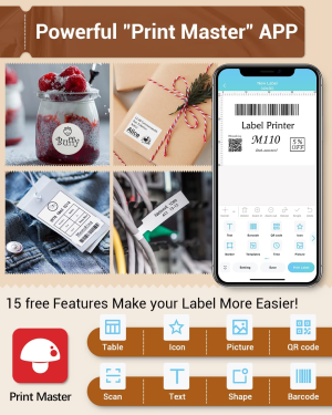Label Maker – Phomemo-M110 Portable Bluetooth Thermal Mini Label Printer Machine, Sticker Maker, Barcode Printer, Apply to Labeling, Office, Cable, Retail, Compatible with Android & Ios System