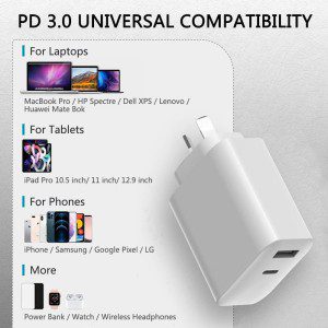 USB C PD Fast Charger ZIQIAN AU Plug 65W Gan Power Adapter with 2-Port Fast Wall Charger Compatible for Iphone 13 Pro Max/13 Pro/13/13 Mini, Macbook Pro, Ipad Pro, Switch, Galaxy S22/S21