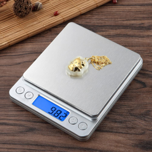 Small Digital Scale,1Kg/0.02G,Kitchen Scale,Food Scale,With Blue Backlit LCD Display, 6 Units, Auto Off, Tare, PCS Function, Stainless Steel, Battery Included,Soft Tape Included(150Cm)