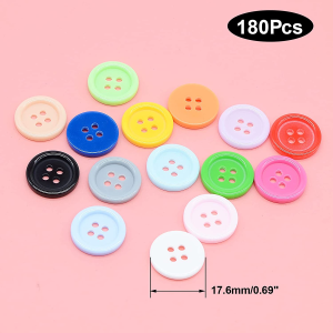 180Pcs Resin Sewing Buttons, round 4-Hole Craft Buttons in a Variety of Colors, 18Mm 0.7 Inch Clothing Buttons, Compartment Storage Box, Suitable for Variety Clothing Pillow Cases Sewing DIY Craft