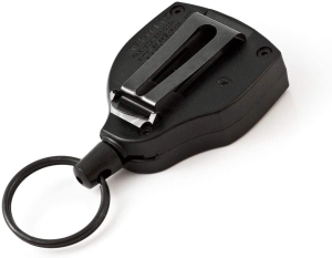 KEY-BAK SUPER48 Locking Retractable Keychain, Black Polycarbonate Case, Steel Belt Clip, Oversized Split Ring