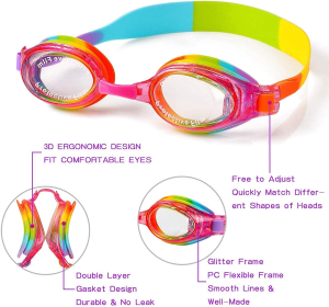 Kids Swim Goggles, Prochosen Waterproof anti Fog UVA / UVB Protection No Leaking Clear Wide Vision Soft Silicone Gasket Swimming Glasses with Case, Nose Clip, Earplugs for Boys Girls Youth Kids