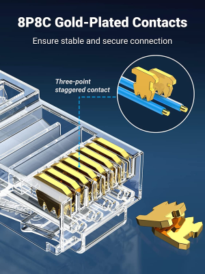 UGREEN Cat6 Connector Ends 50 Pack, Cat 6/Cat 5E Connectors Cat 6 RJ45 Modular Plugs Crystal Unshielded Ethernet Cable Crimp Ends 8P8C STP Gold Plated Network Plugs for Solid Wire and Standard Cable