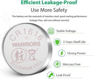 Warriors 1616 CR1616 Coin Button Cell 3V 3 Volt Lithium Batteries 5X Retail Pack Compliant with Coin Battery Safety Standards 2020