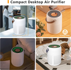 Air Purifier, Desktop Portable Purifier, 99.99% Air Clean, 3-In-1 H13 True HEPA Filter, 4 Purify Modes, Air Condition Detect, Night Light, Low Noise, Filter Replace, up to 216 Sq.Ft(20M²), Type-C Plug