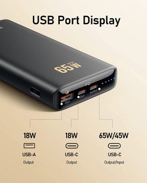 VEEKTOMX 65W Laptop Power Bank, 20000Mah Fast Charging Macbook Portable Charger Extra 100W (5Ft) USB C to C Charging Cable with PD 3.0 & QC 3.0 Compatible with Iphone/Samsung/Steam Deck/Tablet/Dji