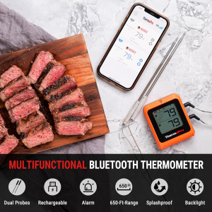 Thermopro Wireless Meat Thermometer of 650FT, Bluetooth Meat Thermometer for Smoker Oven, Grill Thermometer with Dual Probes, Smart Rechargeable BBQ Thermometer for Cooking Turkey Fish Beef