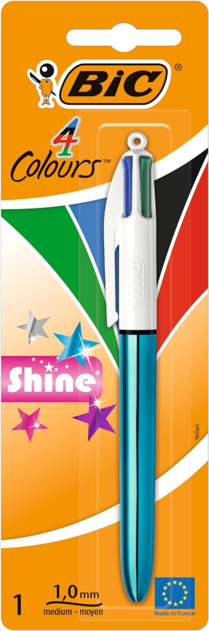 BIC 4 Colours Shine Retractable Ball Pens Medium Point (1.0 Mm) – Assorted Barrel Colour, Pack of 1 Pen (110561175)