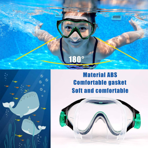 Fpxnb Kids Swim Mask, Swimming Goggles with Nose Cover, Snorkel Mask Diving Mask for Scuba Snorkeling, Anti-Fog Lens Waterproof Socket 180 Degree View Angle Face Mask for Youth Children Junior Teens