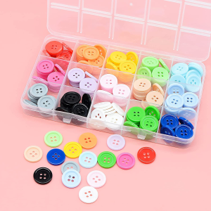 180Pcs Resin Sewing Buttons, round 4-Hole Craft Buttons in a Variety of Colors, 18Mm 0.7 Inch Clothing Buttons, Compartment Storage Box, Suitable for Variety Clothing Pillow Cases Sewing DIY Craft