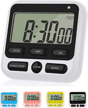 Upgraded Digital Kitchen Timer, On/Off Switch, 12/24 Hour Clock and Silent Timers, Count up & Count down for Kids Teachers Cooking Games Office, Large LCD Display, Loud Alarm and Strong Magnet (Blue)