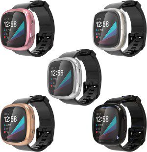 Simpeak [5-Pack] Case Compatible with Fit Bit Versa 4 Smartwatch, Soft TPU Full Protection Screen Protector for Versa 4 (NOT FITS Versa 3)- Pink/Clear/Silver/Black/Rose Gold