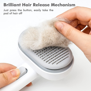 Aumuca Cat Brush with Release Button, Cat Grooming Shedding Brush, Self Cleaning Pet Brush – Effectively Removes Loose Undercoat, Slicker Brush for Cats, Cat Comb for Long or Medium Haired Cats(White)