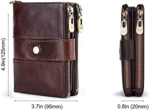 Men Purse Wallet RFID Blocking Real Leather Ladies Purses with Chain Multi Compartment Purses for Women with Double Zip, Small Bifold Ladies Wallets with Coin Pocket 16 Card Holder (Coffee)