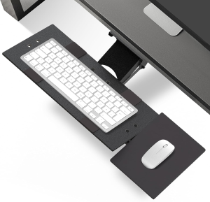 KT1 Ergonomic Under-Desk Computer Keyboard Tray. Adjustable Height Angle Negative Tilt Sliding Pull Out Drawer Platform Swivels 360 Slides Office Products Furniture Desktop Accessories with Mouse Pad