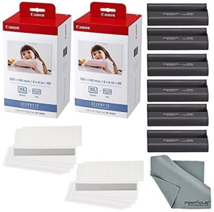 Canon KP-108IN Color Ink and Paper Set Includes Total of 216 Sheets and 6 Ink Cartridges and Fibertique Cleaning Cloth