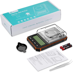 Digital Milligram Scale, 50G Portable Mini Scale, 0.001G Precise Graduation, Professional Pocket Scale with 50G Calibration Weights Tweezers (Batteries Included)