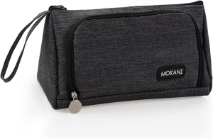 Mokani Big Capacity Pencil Case Organizer, Canvas Pen Pencil Pouch with Handle, Stationery Storage Cosmetic Bag for Office Middle High School College Students Girls Teens Adults, Black Plaid