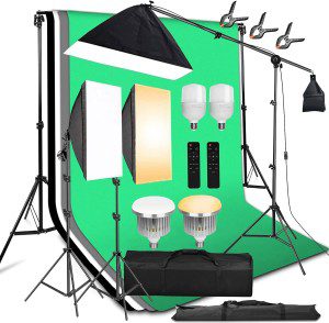 Abeststudio Studio Lighting Kit Bi-Color Dimmable 2X 85W Softbox Continuous Lighting Background Support System Black White Green Backdrop Cloth with Stand for Portrait Product Photography Video Shooting