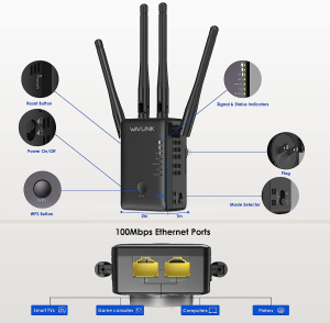 WAVLINK AC1200 Dual Band Wifi Extender/Repeater/Access Point/Router with Gigabit Ethernet Port & 4 High Gain Antennas, WPS 1200Mbps Wifi Booster for Home Office (575A3)