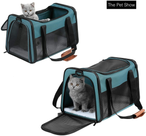 Akinerri Airline Approved Pet Carriers,Soft Sided Collapsible Pet Travel Carrier for Medium Puppy and Cats (Large, Blue)