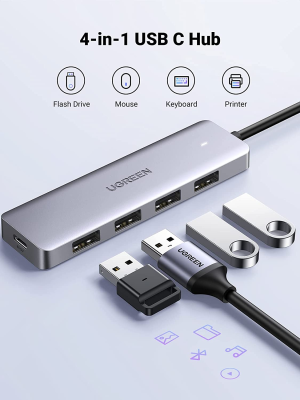 UGREEN USB C Hub 4 Ports, USB C to USB Hub with 4 USB 3.0, Powered USB C Splitter for Laptop, Macbook Pro, Imac, Ipad Pro, Chromebook, Pixelbook, Dell XPS, Galaxy S23, and More Type C Devices (0.6M)