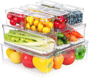 Shurake 【Set of 10】Refrigerator Organizer Bins with Lids，Bpa Free Fridge Organizer, Stackable Clear Plastic Storage Bins for Fridge, Freezer, Kitchen Cabinet, Pantry Organization and Storage