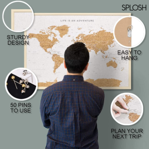 Splosh TVB03 Travel Board World Map, Small, Beige/White