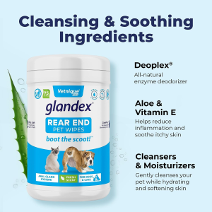 Glandex Dog Wipes for Pets Cleansing & Deodorizing Gland Hygienic Wipe​S for Dogs & Cats with Vitamin E, Skin Conditioners and Aloe – by Vetnique Labs (75Ct)