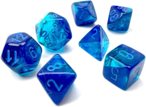 Chessex Gemini Luminary Dice Set 7 Polyhedral Dice Blue with Light Blue