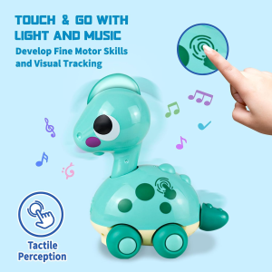 YOLOMOON Baby Toys, Touch and Go Musical Crawling Dinosaur Toys with Lights & Sounds, Early Educational Sensory Toy, Learning Gifts for Boys Girls Toddlers Kids