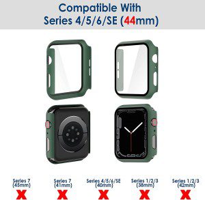 Simpeak (4 Pack) PC Case Compatible with Apple Watch Series 6 5 4 44Mm, Built-In Thin HD Tempered Glass Screen Protector Hard Case Overall Cover Replacement for 44Mm Iwatch Series 4/ 5/ 6/ SE, Green, Navy, Black, Clear