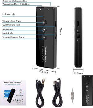 Upgrade Bluetooth 5.2 Transmitter Receiver, Aptx Low Latency, Rechargeable 3.5Mm AUX Bluetooth Audio Transceiver Adapter, Bluetooth Transmitter for TV Gym Airplane to 2 Bluetooth Headphones Speakers, Bluetooth Audio Receiver for Car Home Stereo System