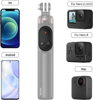 TELESIN Vlog Selfie Stick with Bluetooth Remote Control for Gopro Hero 11/10/9/8/Go Pro Max Camera,Selfie Pole Extendable Monopod with Phone Clip Wireless Remote for Iphone Android Cell Phones Tripod