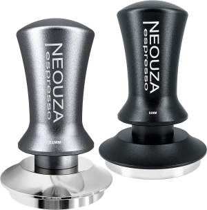 NEOUZA Coffee Tamper Spring Loaded for Espresso Machine Anti-Stick Self-Leveling,Stainless Steel Flat Base,Refined Aluminium Handle (58Mm, Silver Gray Matte)