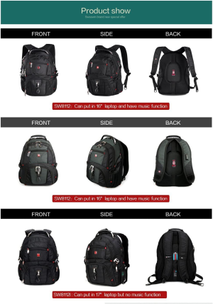 SWISSWIN Swiss Waterproof Business Backpack Travel Backpack College School Backpack Casual Daypack Daily Shoulder Bag SW8112 Black 16 Inch Laptop Notebook Backpack for Men Womens Boys Girls …