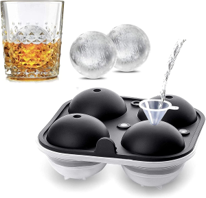 Sunset Silicone Sphere Ice Tray – Mold for 4 Ice Balls 6 Cm with Funnel + Locking Lid | Flexible Ice Moulds for Whiskey, Cocktails & More | Large Ice Cube Tray Reusable and BPA Free | Aussie Seller