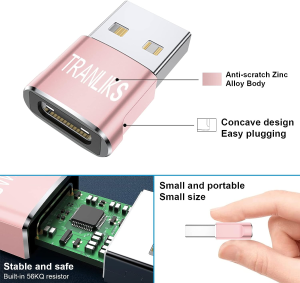 TRANLIKS USB to USB C Adapter, USB Type C Female to USB a Male Converter, Supports Charging and Data Transmission(4 Pack Pink)