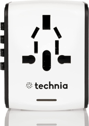 TECHNIA All in One Universal Travel Adapter Plug Universal Travel Adapter, Smart Plug International Travel Adapter with USB Type-C Wall Charger UK/EU/US/AU. Portable Multiple Device Charging. White