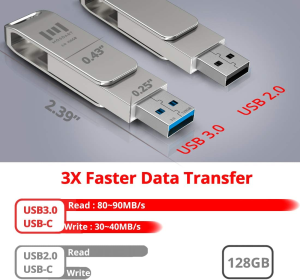 MOSDART 128GB USB C Flash Drive 2 in 1 OTG Dual Type C Thumb Drive 128 GB Thunderbolt 3 Port Memory Stick Metal Rugged Swivel Type-C Jump Drive with Keychain for USB-C Devices