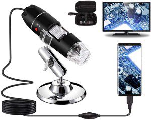 USB Digital Microscope 40X to 1000X, Bysameyee 8 LED Magnification Endoscope Camera with Carrying Case & Metal Stand, Compatible for Android Windows 7 8 10 Linux Mac