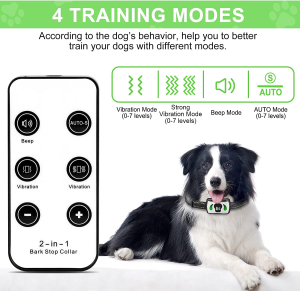 [2023 Upgrade] Dog Bark Collar with Additional Mini Remote – Bark Collar with 4 Training Modes -IPX7 Waterproof Dog Training Collar for Garden & Courtyard – Safe No Shock Bark Collar