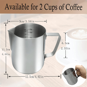 Yowamho Milk Frothing Pitcher,600Ml(20Oz) Quality Milk Jug Cup SUS304 Stainless Steel,Steaming Pitchers Frothing Jug Measurements inside for Milk Coffee Cappuccino Latte,Silver