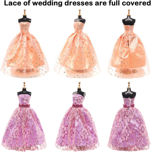BARWA 52 Pack Doll Clothes and Accessories 3 Wedding Gown 6 Fashion Sequins Dresses 3 Tops 3 Pants 3 Swimsuits 5 Mini Skirts 32 Pcs Computer Shoes Hangers Cosmetic Accessories for 11.5 Inch Dolls