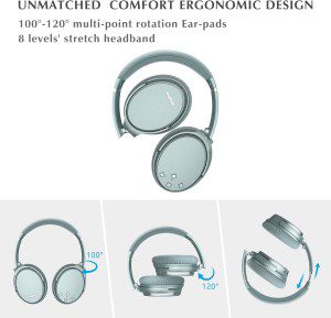 Srhythm NC35 Noise Cancelling Headphones Wireless Bluetooth 5.3, Fast Charge Over-Ear Lightweight Headset with Microphones,Mega Bass 50+ Hours’ Playtime