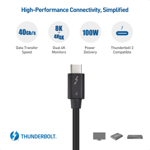 [Intel Certified] Cable Matters 40Gbps Thunderbolt 4 Cable 0.8M with 8K Video and 100W Charging – 0.8M, Compatible with USB4, Thunderbolt 3 Cable and USB-C