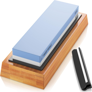 Sharp Pebble Premium Whetstone Knife Sharpening Stone 2 Side Grit 1000/6000 Waterstone- Whetstone Knife Sharpener- Nonslip Bamboo Base & Angle Guide