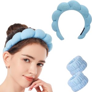 Makeup Headband for Women,Mimi and Co Spa Headband Skincare Headband,Sponge & Terry Towel Cloth Fabric Headband for Skincare,Makeup Removal, Shower, Skincare. (Blue)