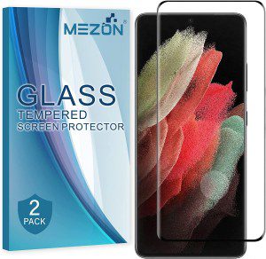 [2 Pack] MEZON Full Coverage Tempered Glass for Galaxy S21 Ultra 5G – Crystal Clear Premium 3D Edge 9H HD Screen Protector (S21 Ultra 5G, 9H Full)