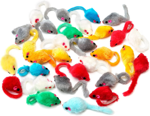 Chiwava 60PCS 4.1” Furry Cat Toy Mice Rattle Small Mouse Kitten Interactive Play Assorted Color